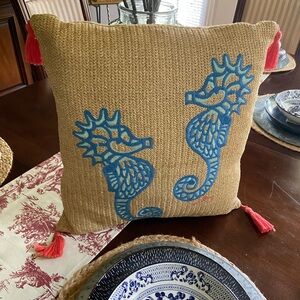 Lilly Pulitzer Accent Pillow with Blue Seahorses 18”